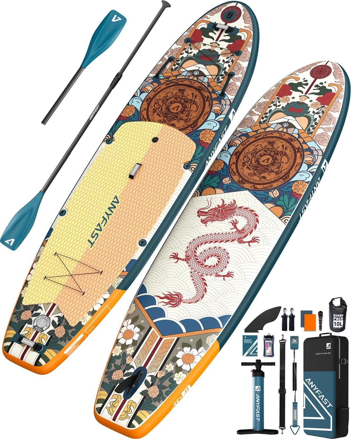 ANYFAST Stand up Paddle-Board-Wide-Gonfiabile-Pesca-Paddleboard - 11'x35' Ultra Stabile Wide SUP, pompa, porta macchina fotografica, guinzaglio, zaino, accessori, giovani/adulti