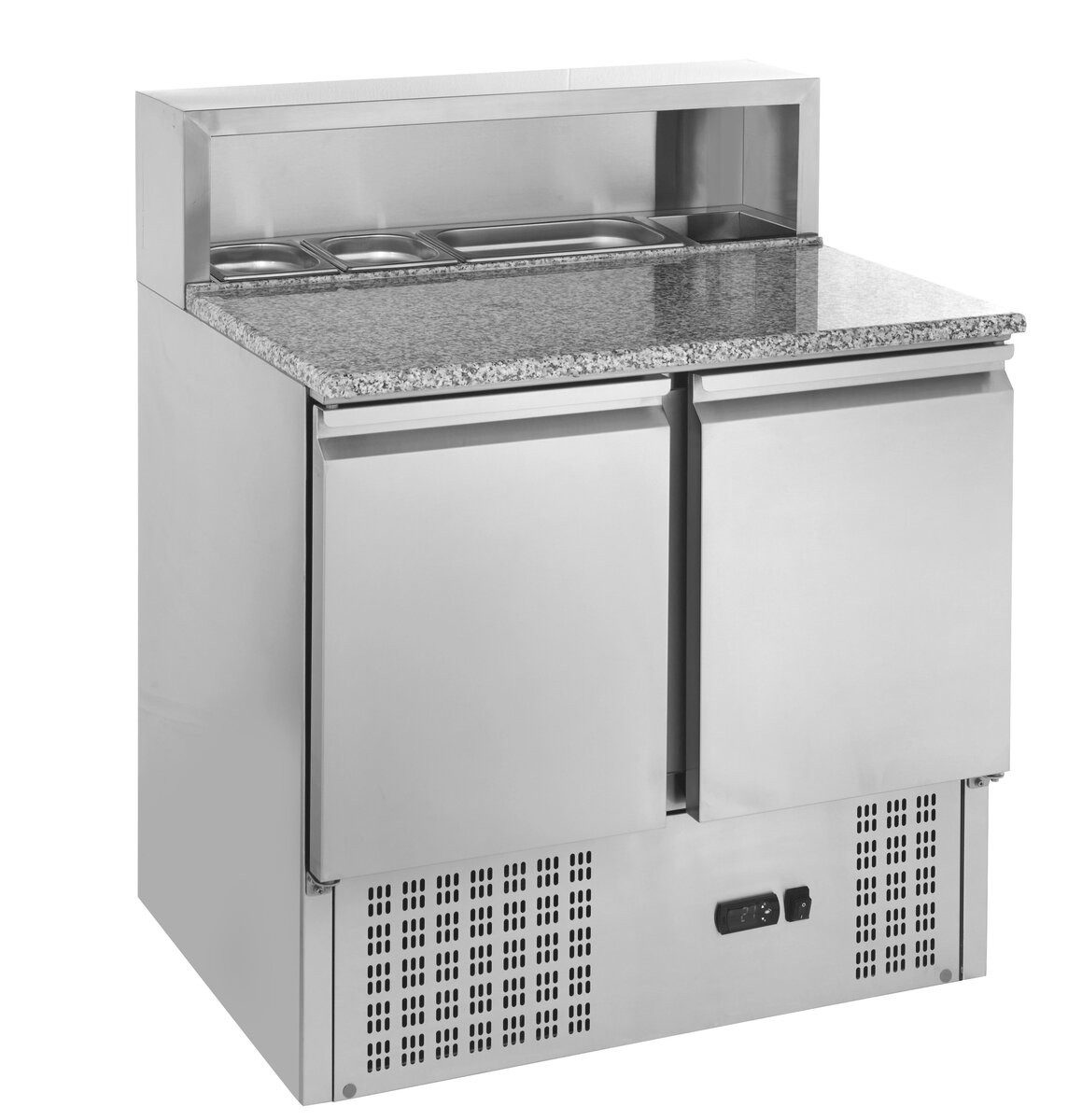 Dönergrill Pizzatisch ECO 900 mit Granitplatte Kühltisch 2 Türen 176L