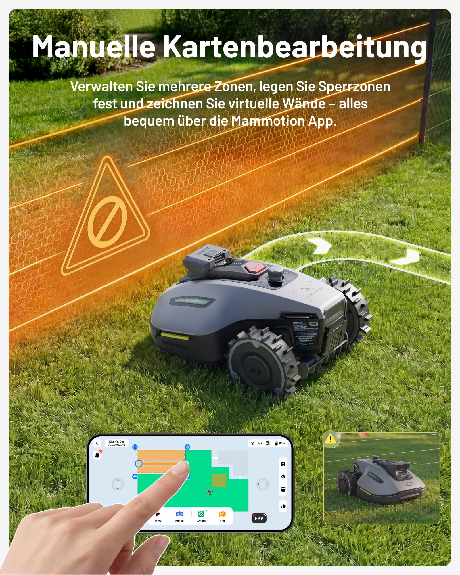 Mähroboter YUKA mini 2 500 ohne Begrenzungskabel, mit AI TrueVision, 19 cm Schnittbreite und 20-60 mm Schnitthöhe