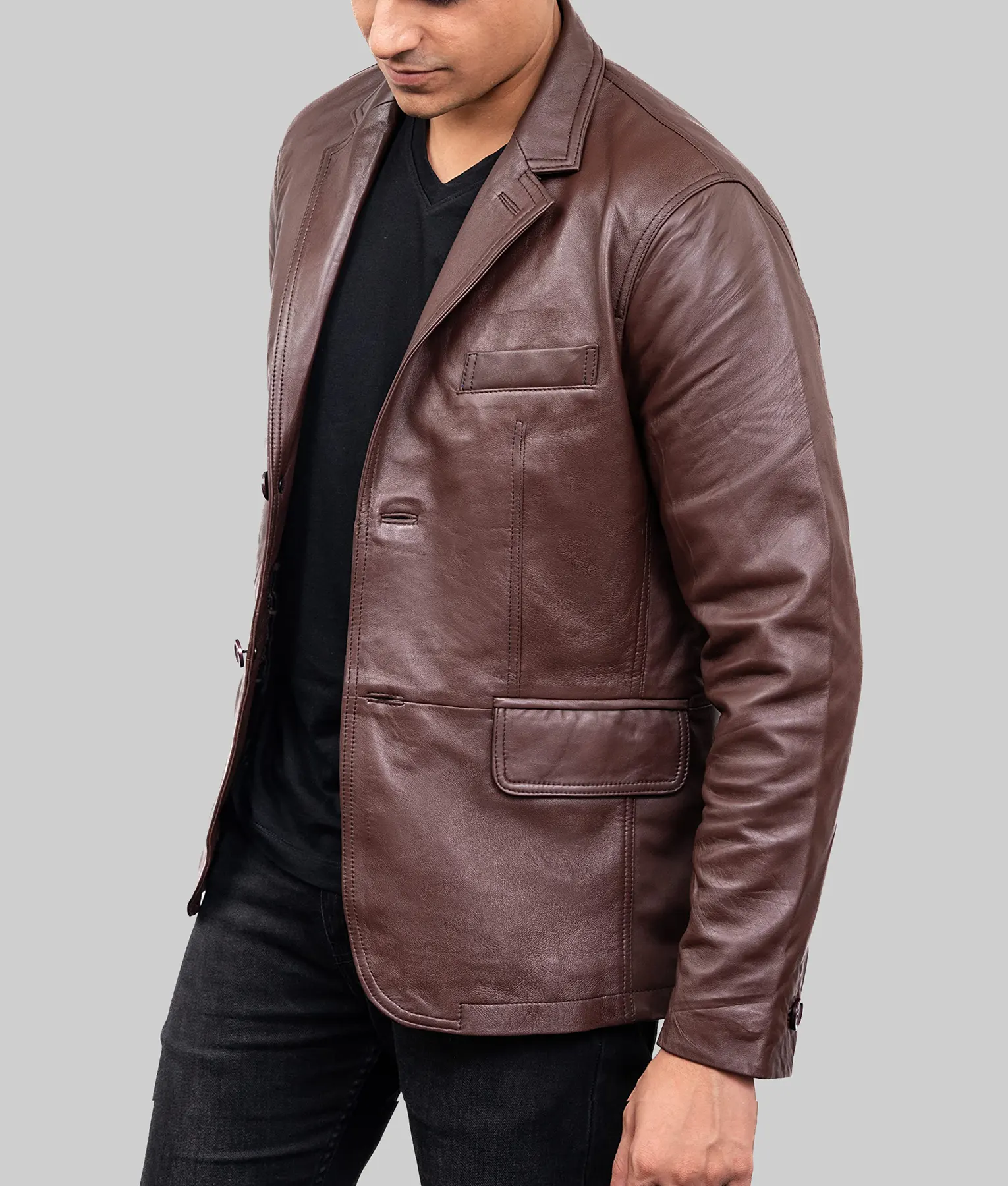 Stewart Dark Brown Leather Blazer