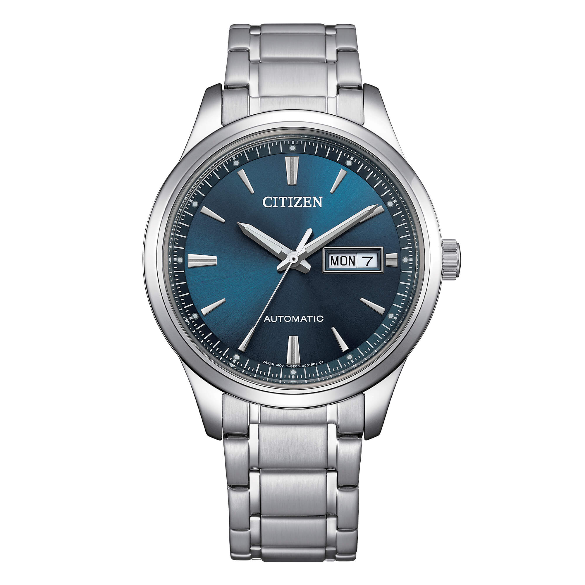 Orologio Citizen Day Date in acciaio con quadrante blu sunray NY4058-79L