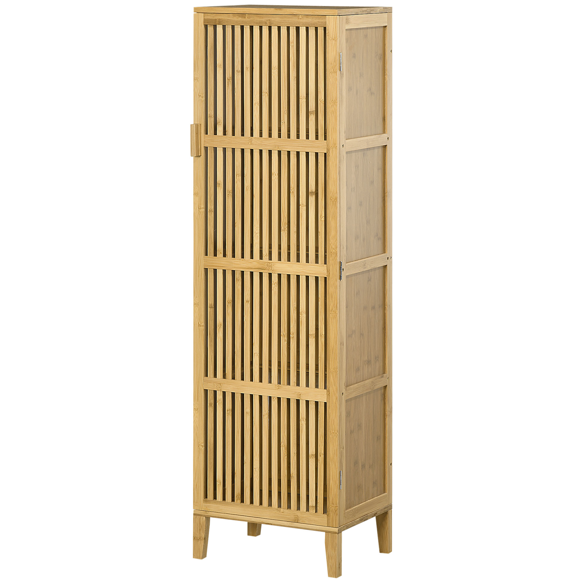 HOMCOM Bambus Aufbewahrungsschrank mit Regalen und Lamellentürdesign für Badezimmer Schlafzimmer Wohnzimmer 40 x 30 x 140 cm