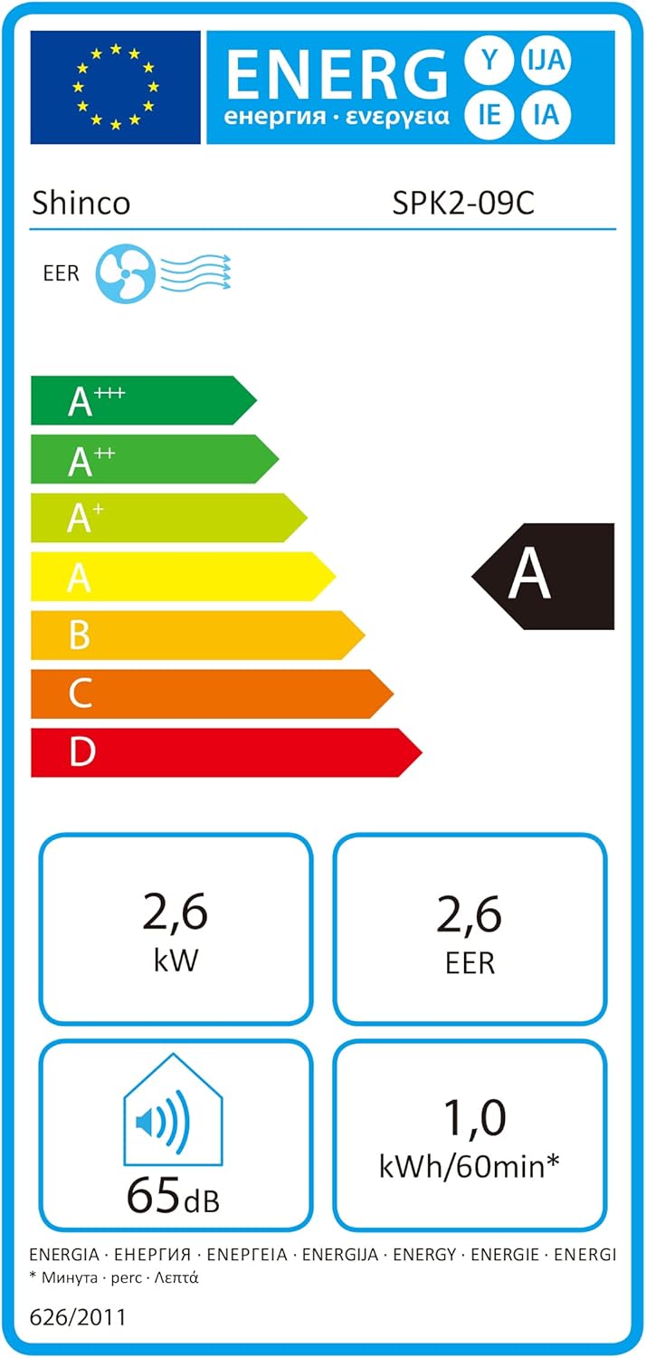 SHINCO Mobile Klimaanlage mit Abluftschlauch, 9000BTU, 2,6 kW, Kühlen&Ventilieren&Entfeuchten, Mobiles Klimagert mit Schlafmodus, Raumgre bis 22㎡, 24-Stunden-Timer