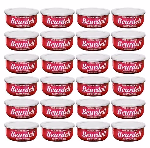 Beurdell Canned French Butter – 100% Natural Salted Pasteurized Real Butter | Long Shelf Life Emergency Survival Food | Great for Cooking, Baking, RV & Camping | Pull Top Lid | Pack of 24 | France