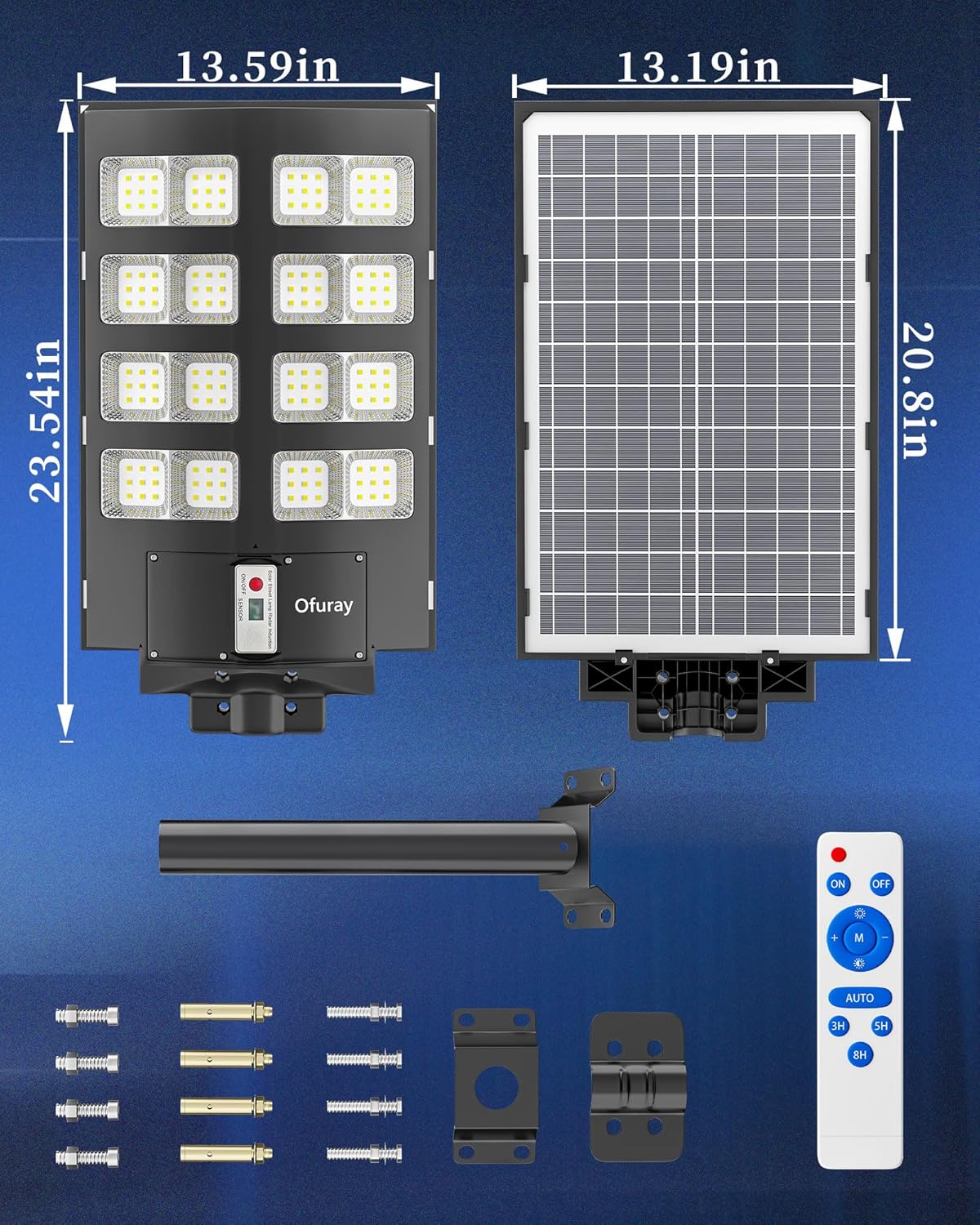 Ofuray Of-2600W Solar Straßenlaterne für Außen, 268000LM Solarlampen für Außen mit Bewegungsmelder, 6500K LED Solarstrahler mit Fernbedienung IP67 Wasserdicht, Geeignet für Straßen, Höf, Garten