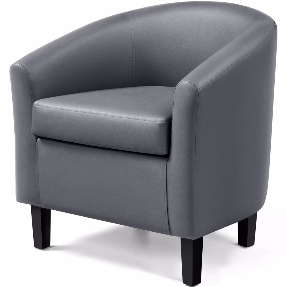 Renwick Faux Leather Barrel Accent Chair for Living Room, Set of 2, Black