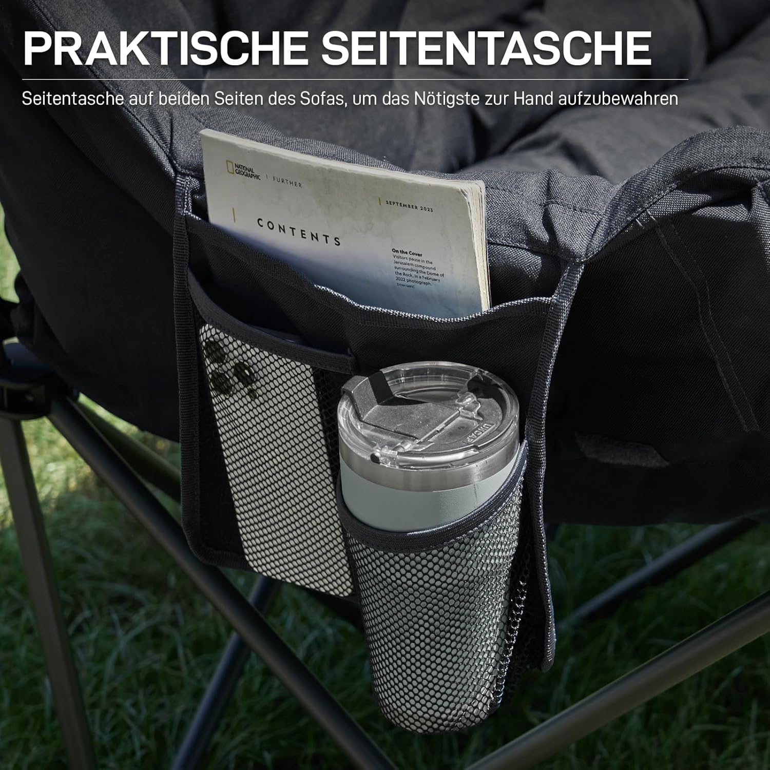 EVER ADVANCED Campingstuhl Faltbar 145cm Breit für 2 Personen Faltsofa 400KG Belastbar, Campingsofa Dick Gepolstert Klappstuhl 2 Sitzer Hohe Lehne Extra Breit für Outdoor Garten Balkon Indoor