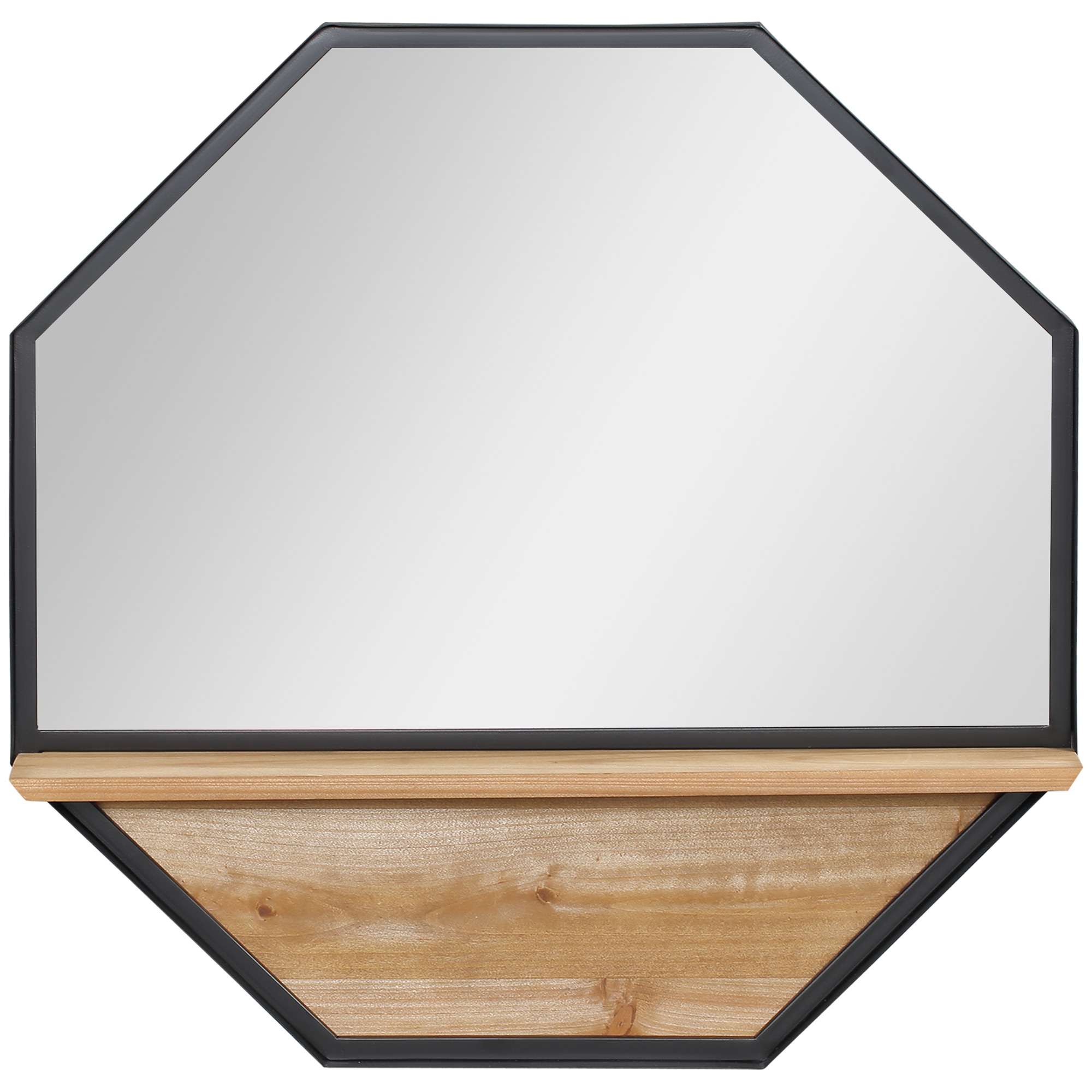 HOMCOM Wandspiegel mit Regal Industrie-Design Tannenholz Metall Schwarz +Natur