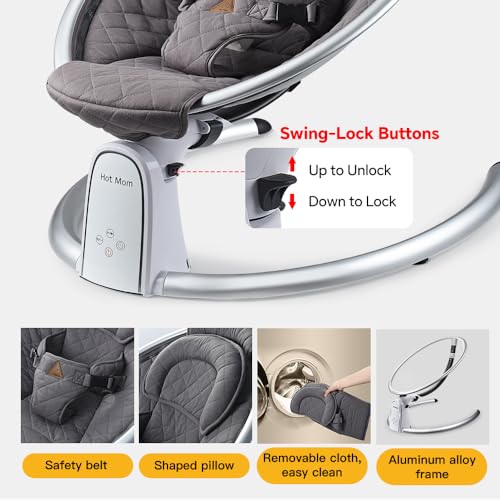 Hot Mom dondolo neonati,sdraietta neonati Elettrica,Blocco, Timer,Bluetooth (Grigio scuro) : Prima infanzia
