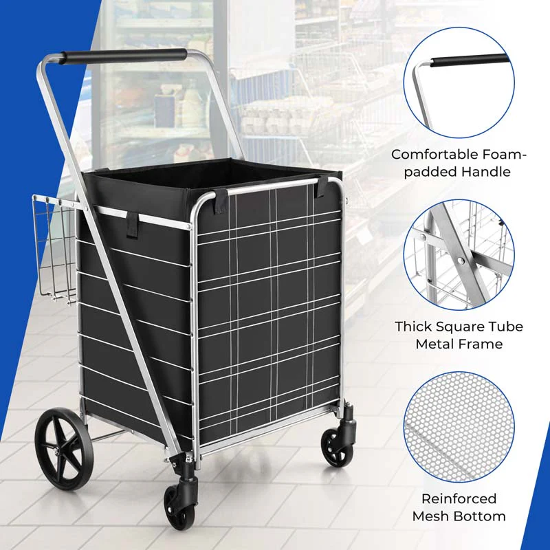 Eletriclife Folding Shopping Cart with Waterproof Liner Wheels and Basket