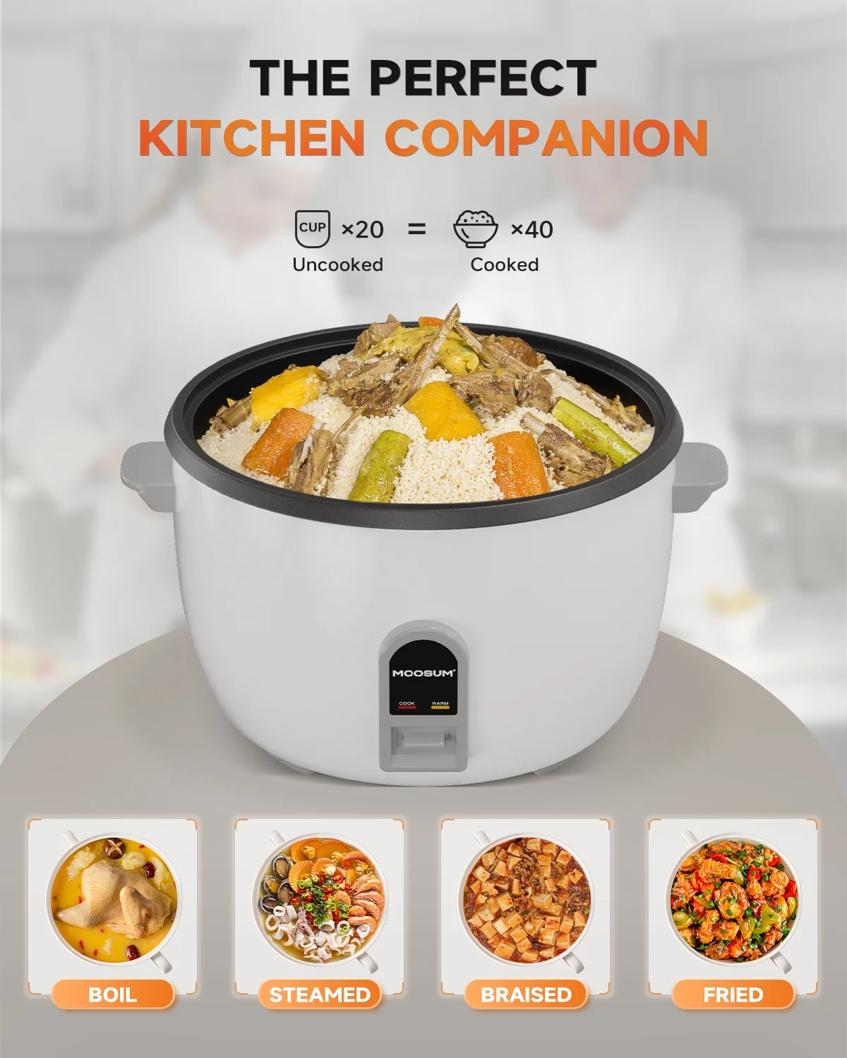MOOSUM Commercial Rice Cooker, Large Capacity 30-Cup (UnCooked), 60-Cup (Cooked) with One Touch Operation and 12-Hour Keep Warm,Easy to Use and clean,1600W