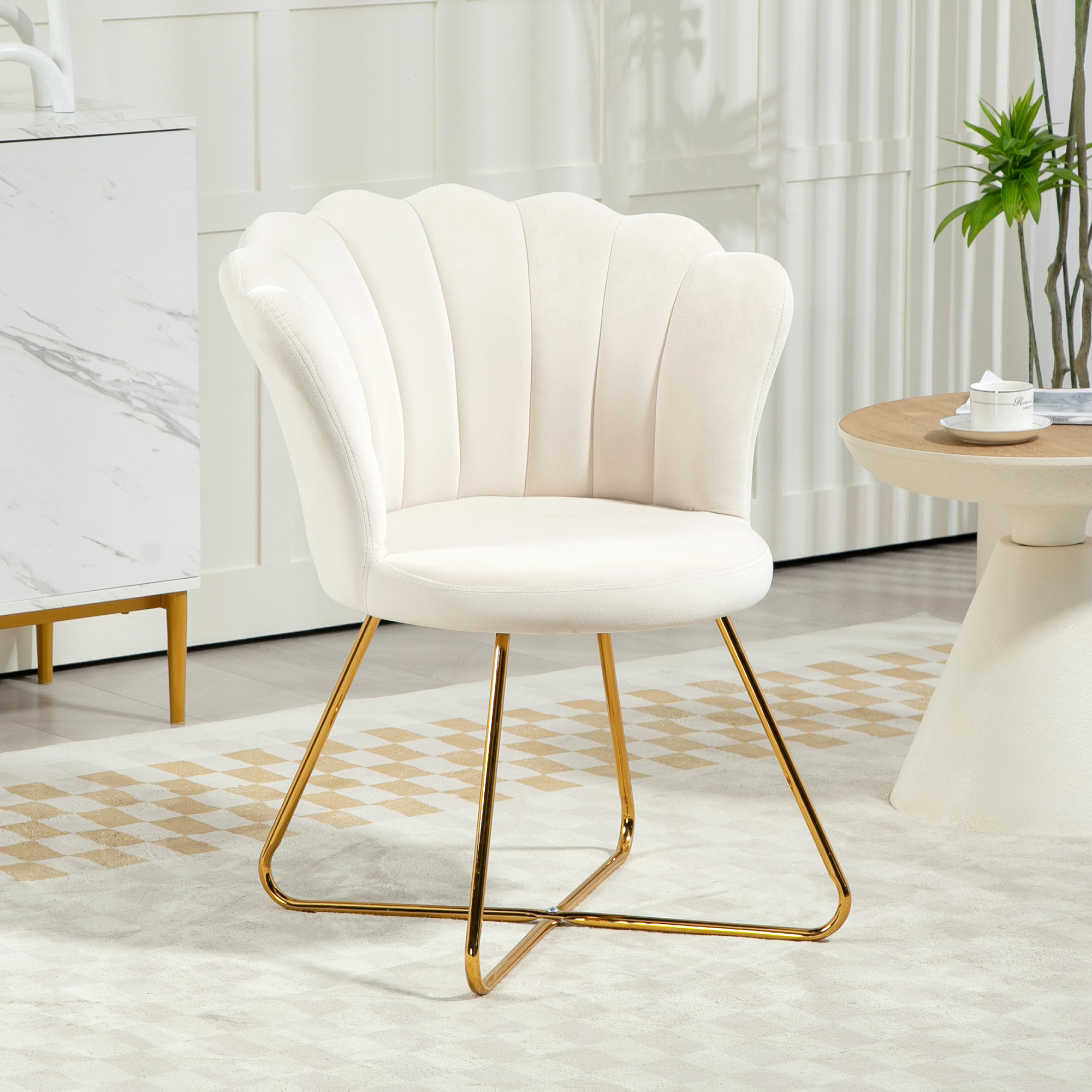 Muschelförmiger HOMCOM Frisierstuhl Samtsessel für Salon und Schlafzimmer 69 x 64 x 80 cm Creme