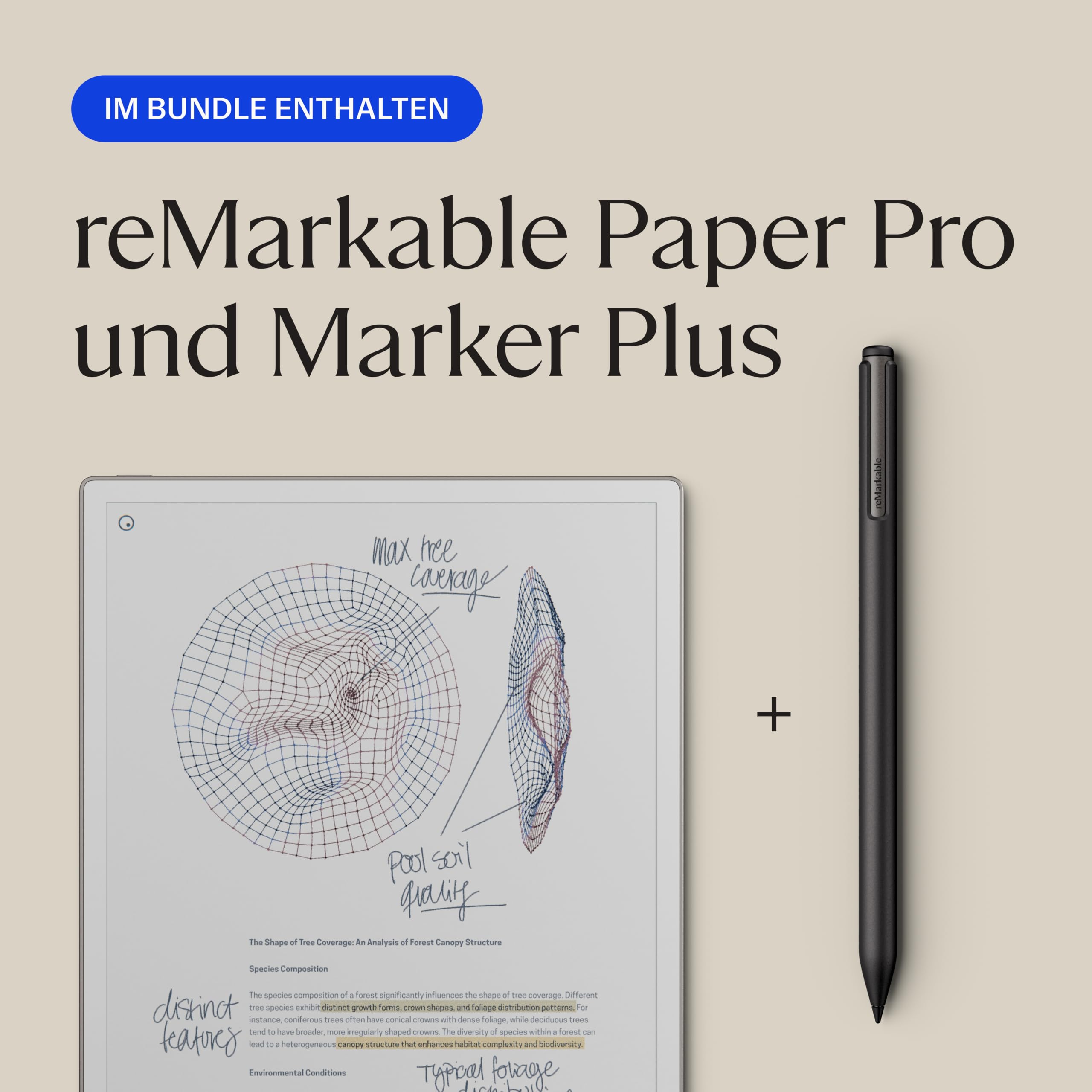 reMarkable Paper Pro mit Marker Plus 11,8 Zoll E Ink Farbtablet zum Schreiben und Lesen von Notizen
