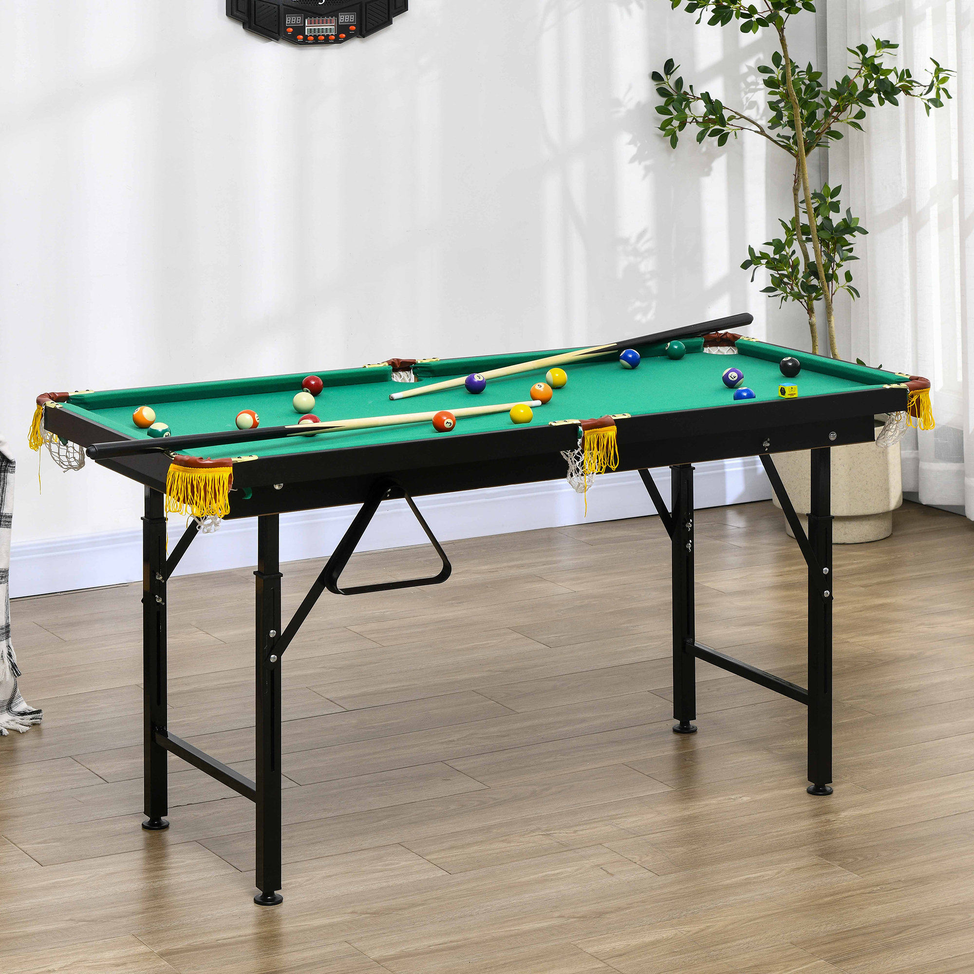 SPORTNOW Billardtisch, klappbar, höhenverstellbar, inkl. Dreieck/2 Queues/16 Kugeln, Grün