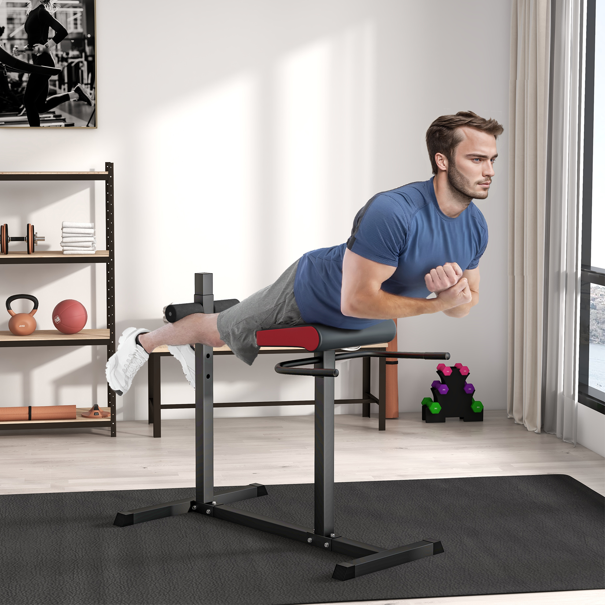 SPORTNOW Bauch- & Rückentrainer, Aktiviert Muskeln, 6 Beinrollenpositionen, Seitliche Griffe, Stahlrahmen