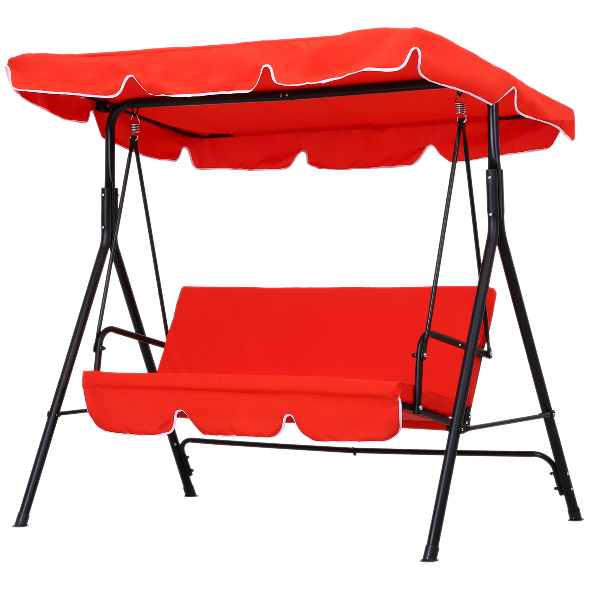 Outsunny Gartenliege 3-Sitzer Verstellbares Dach Kissen Sitz und Rücken 1,72L x 1,1B x 1,52H m Stahl Schwarz Polyester Rot