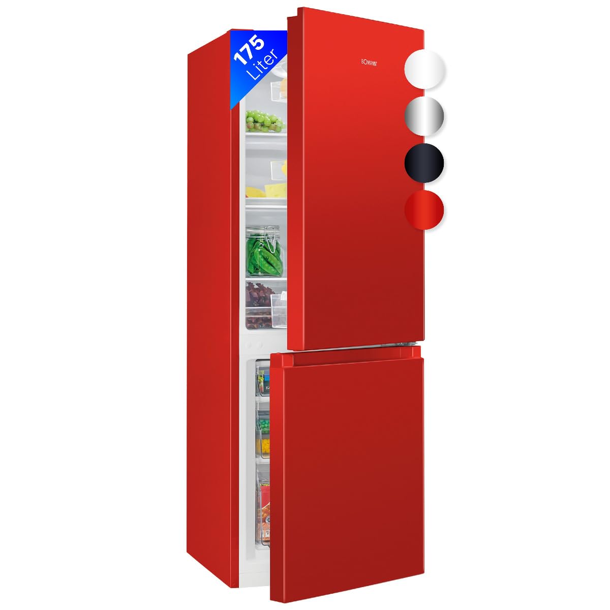 Bomann Kühlgefrierkombi KG 320.2 rot 175L 143cm Energieklasse E leise 39dB 3 Schubladen Türanschlag wechselbar