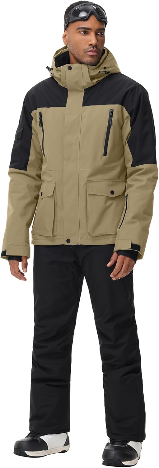 ALSOGO Skianzüge Für Herren 2-teiliger Snowboard Sets Wasserdicht Winddicht Winter Warme Ski Jacke und Hosen Set Zum Skifahren Snowboarden Klettern