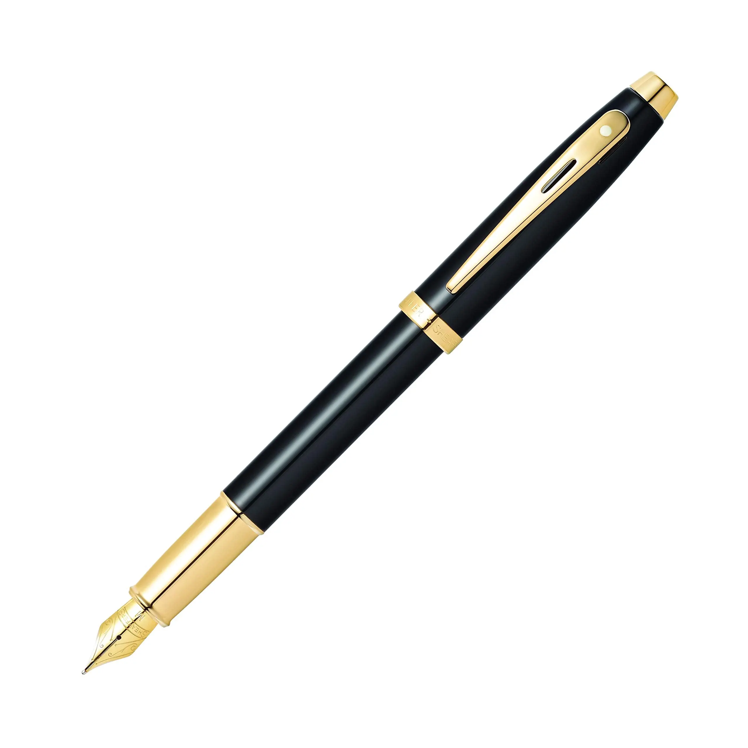 Sheaffer 100 Glossy Black Lacquer Fountain Pen Gold Trim