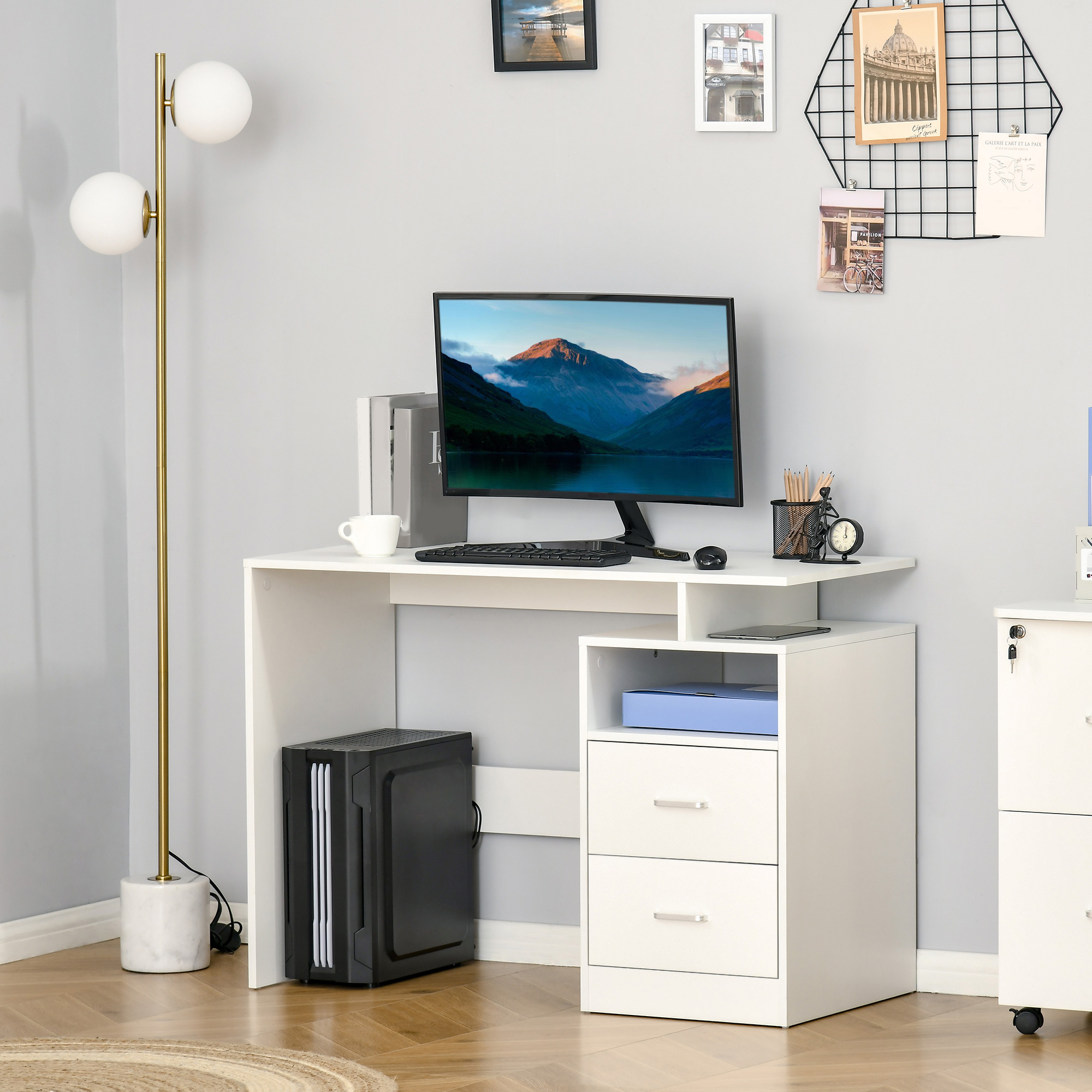 HOMCOM Platzsparender PC-Schreibtisch für Schlafzimmer oder Büro aus Holz, 108x48x76cm - Weiß