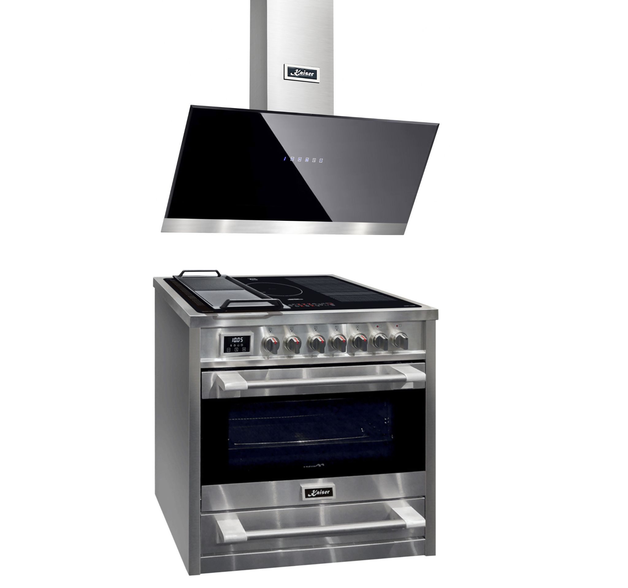 Induktions-Standherd Elektro Standherd 90 cm,5 Kochzonen+Dunstabzugshaube, 90 cm HC 93691 IR+AT 9440 ECO.