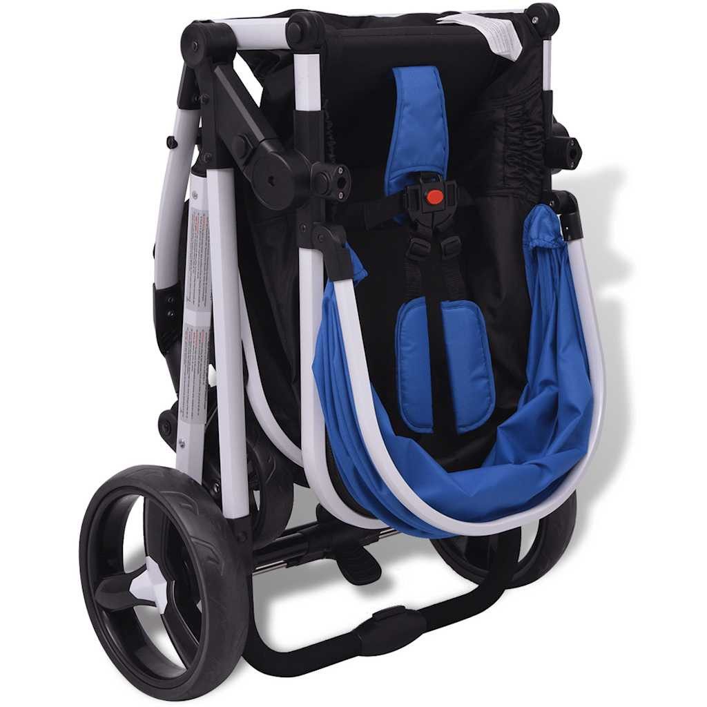 Kinder-Buggy 3-in-1 Kinderwagen Aluminium Blau und Schwarz