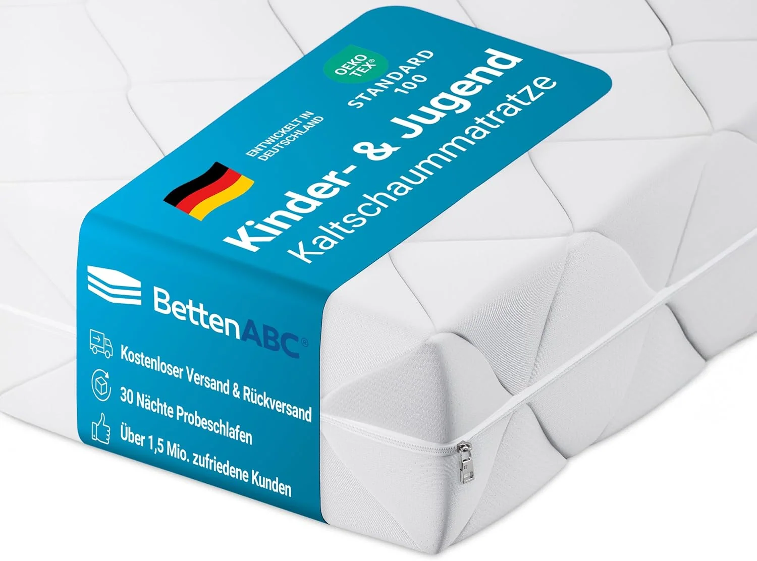 BettenABC Kinder- und Jugendmatratze aus Kaltschaum mit abnehmbarem Bezug