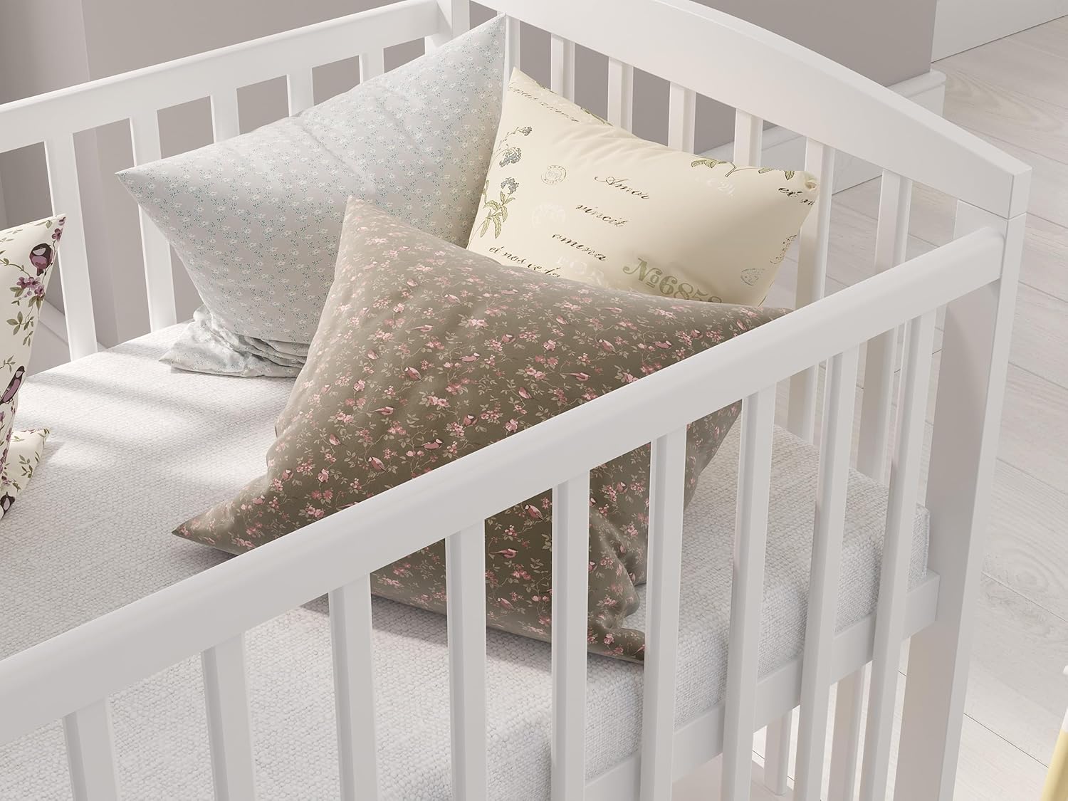 Love For Sleep Babybett Beistellbett 120x60cm mit Schaumstoffmatratze Weiß Jacob Kinderbett Baby Bett Holz - Kinderbett Babybett, Mitwachsend Gitterbett Baby Bed