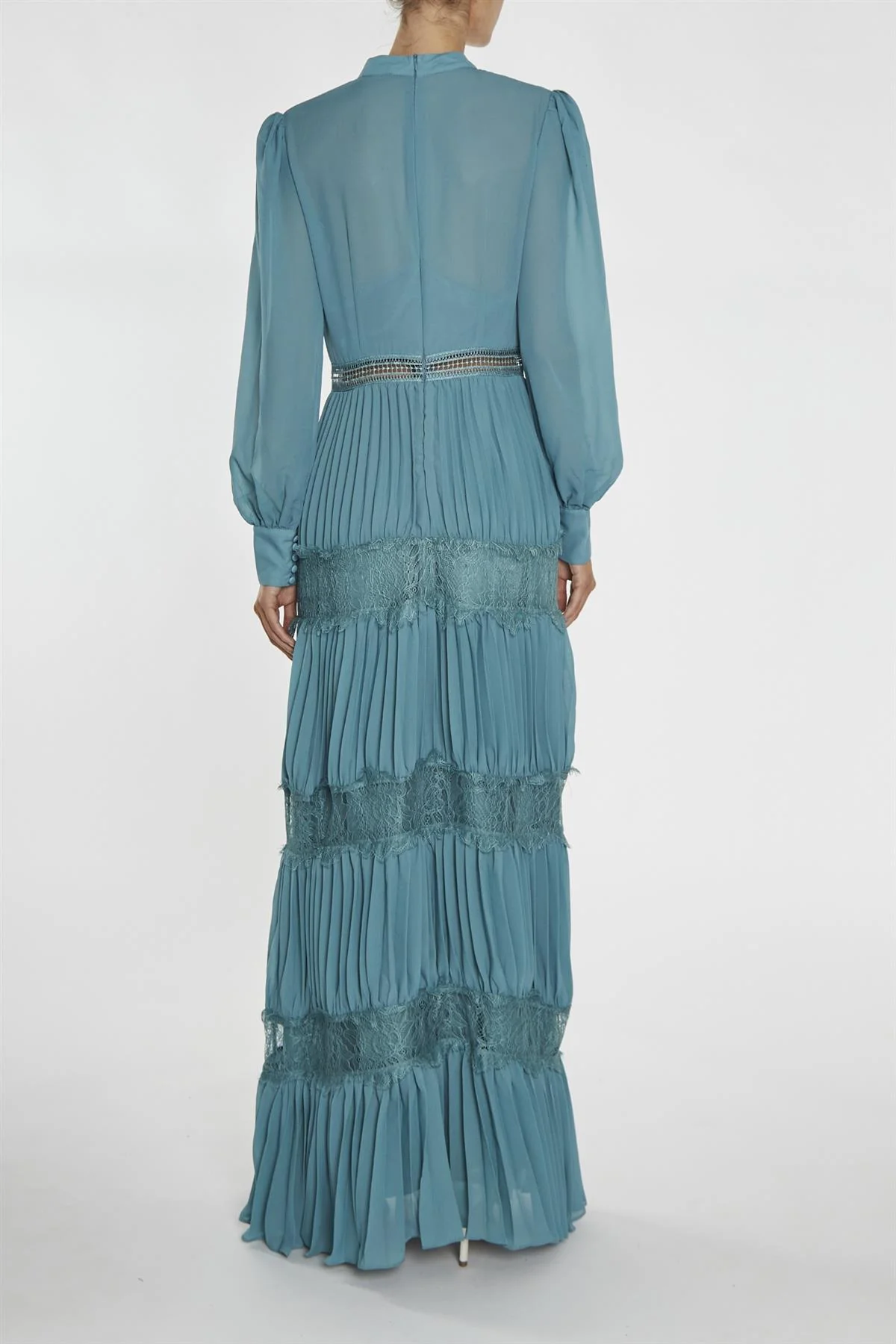 Holly Mineral Blue High-Neck Pleated Maxi Dress