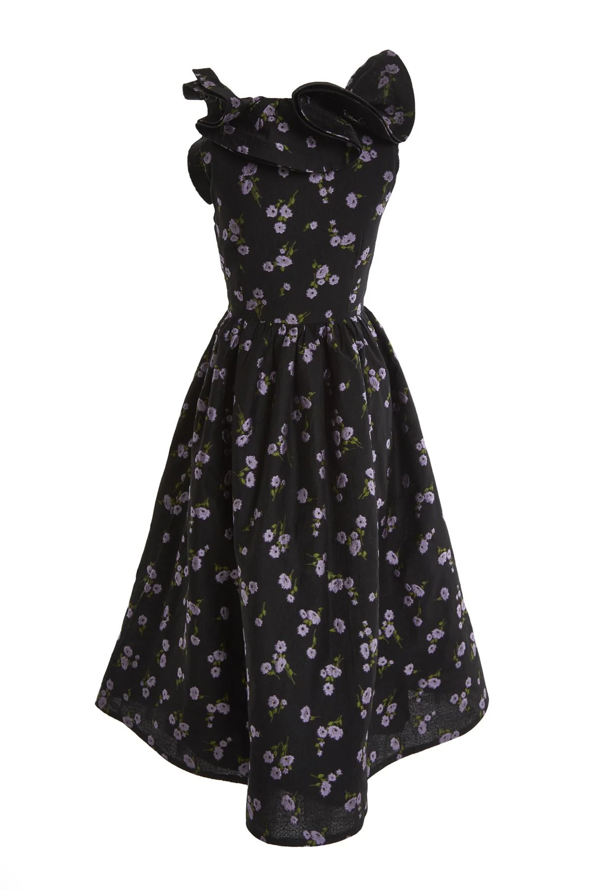 Peyton Black Floral Brocade Ruffle Midi Dress