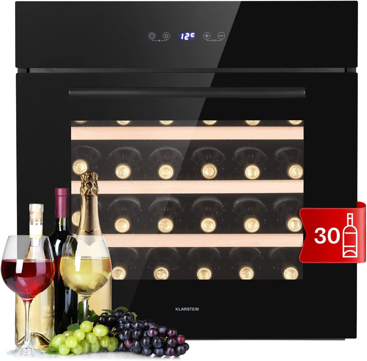 Klarstein Weinkühlschrank, Wein-Kühlschrank Klein mit Glastür, Einbau Wine Fridge 5-18°C, 1 Zonen Getränkekühlschrank Klein, Kleiner Weinschrank