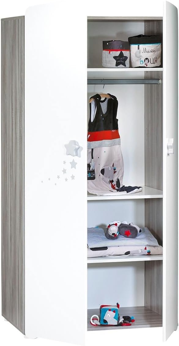 BabyPrice 2 Door Children's Wardrobe 175 x 85 x 56 cm, Wood, White
