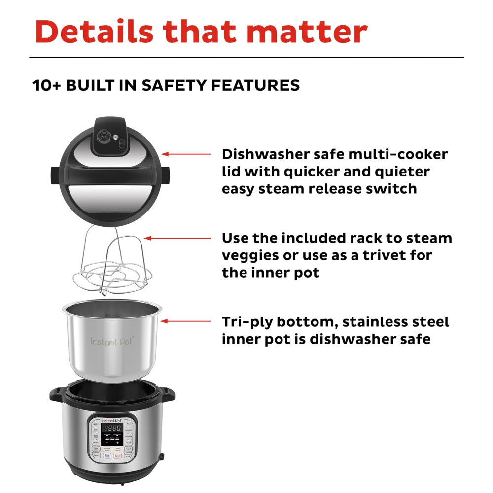 Instant Pot Duo 6 Qt 7-in-1 Electric Pressure Cooker with Easy-Release Steam Switch, Stainless Steel
