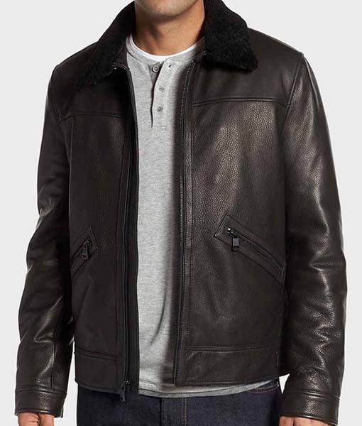 Mens Black Leather Shearling Jacket