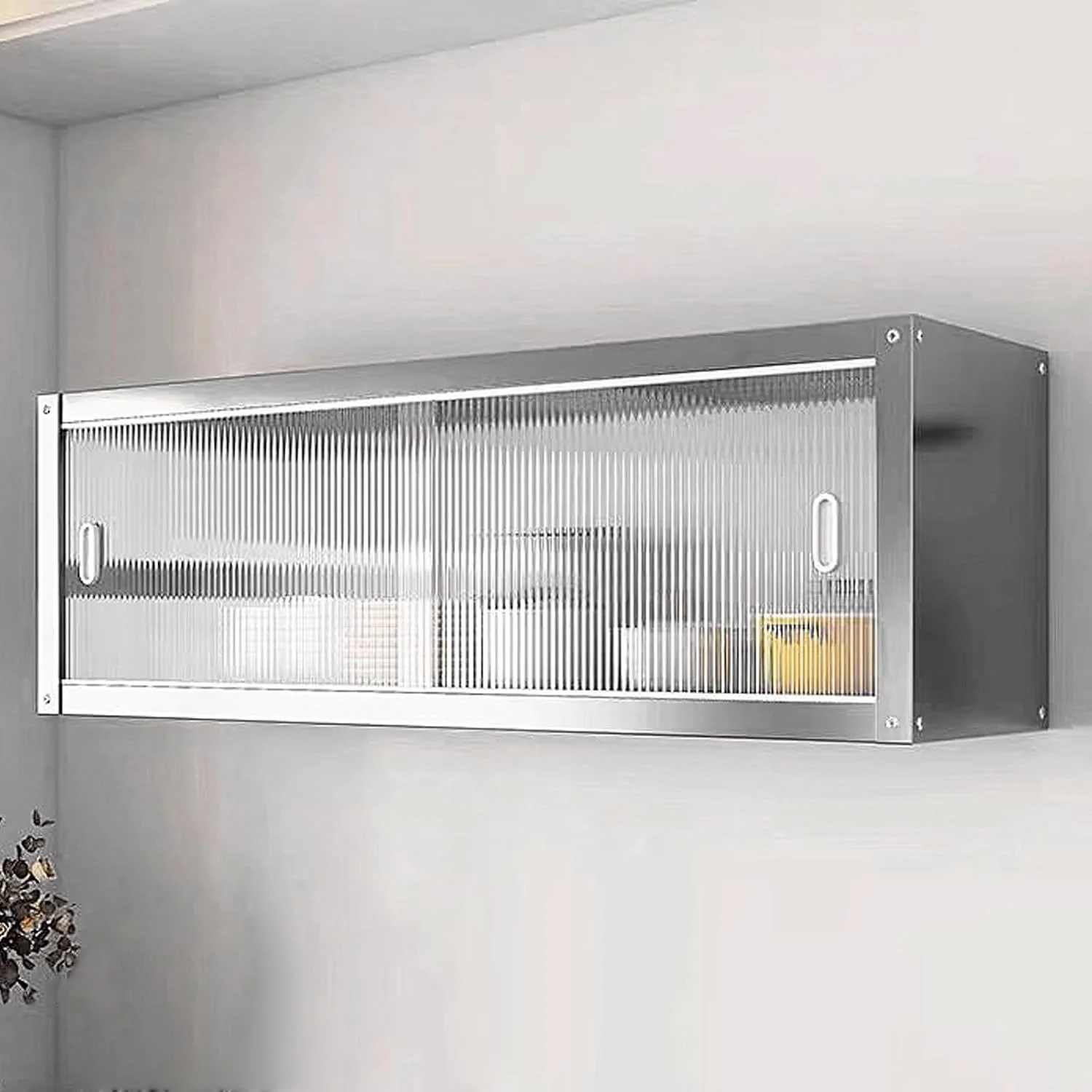 Hängeschrank 120 × 30 × 40 cm, Edelstahl mit Acryl-Schiebetüren