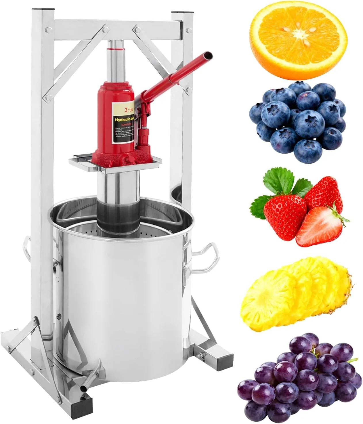 12L Hydraulische Obstpresse aus Edelstahl 304, 3 Tonnen(6614 lbs) Druck