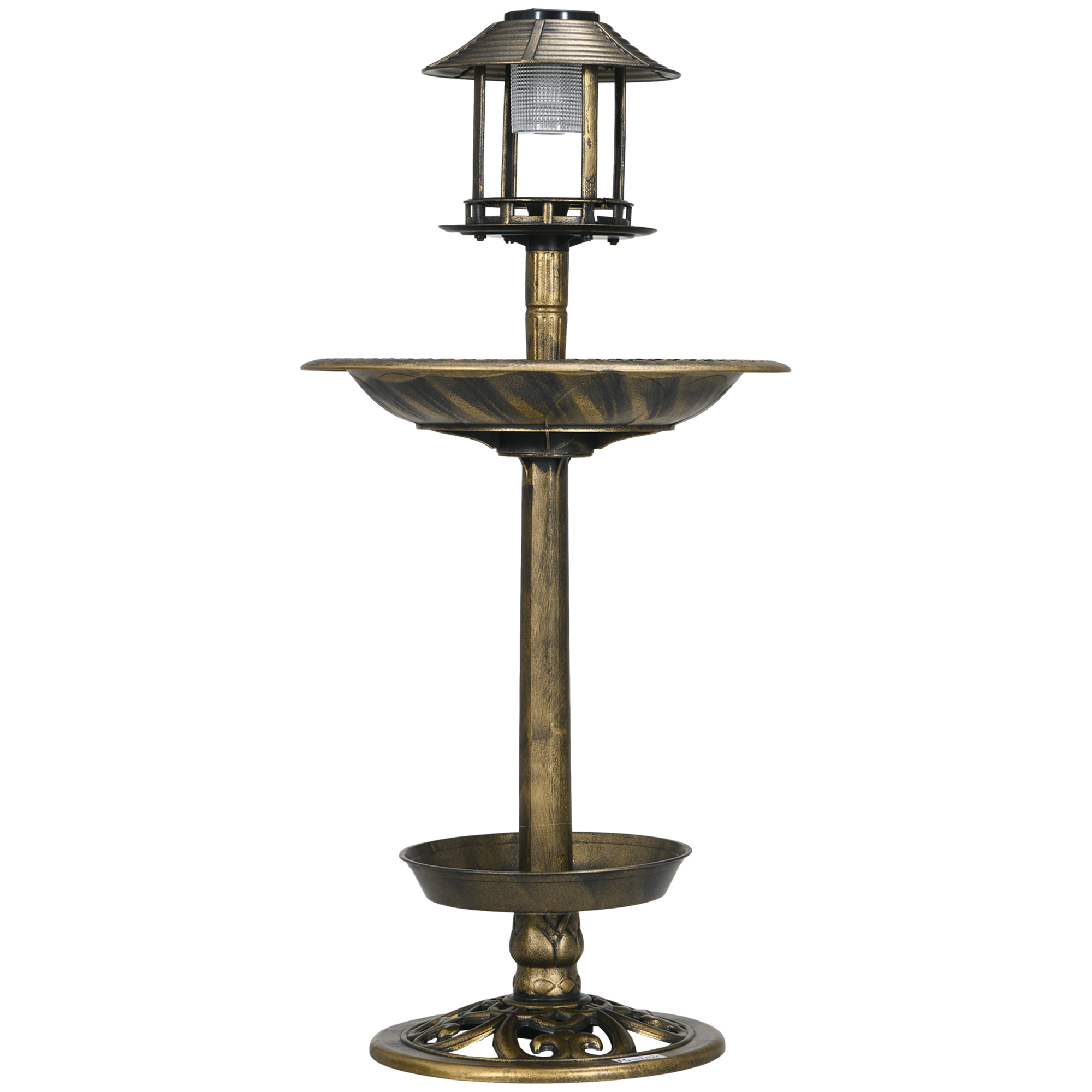 Outsunny Vogeltränke Vogelhaus Futterschale, wetterbständig, 2 Schalen, Vintagedesign, 50 x 50 x 110 cm, Bronzefarben