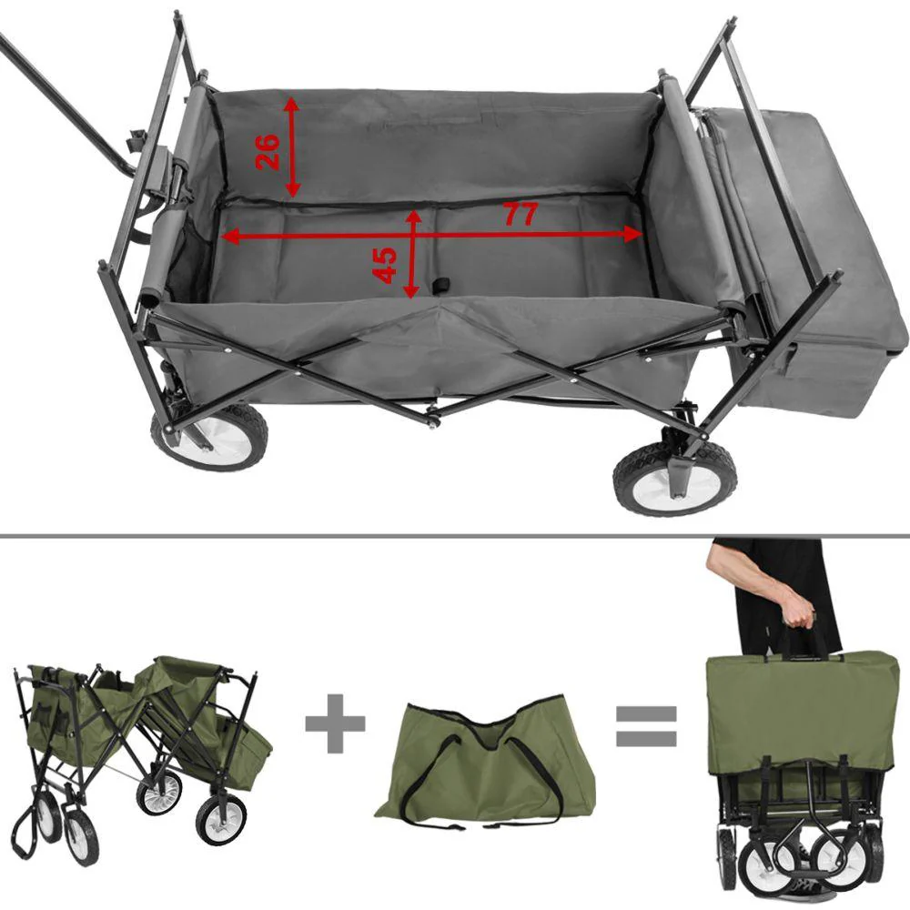 Carrello da giardino pieghevole 70 kg con tetto + sacco verde