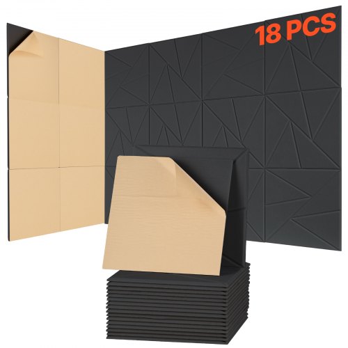 VEVOR 18x Akustikpaneele Akustik Wandpaneele 300x300x10mm selbstklebend Schwarz