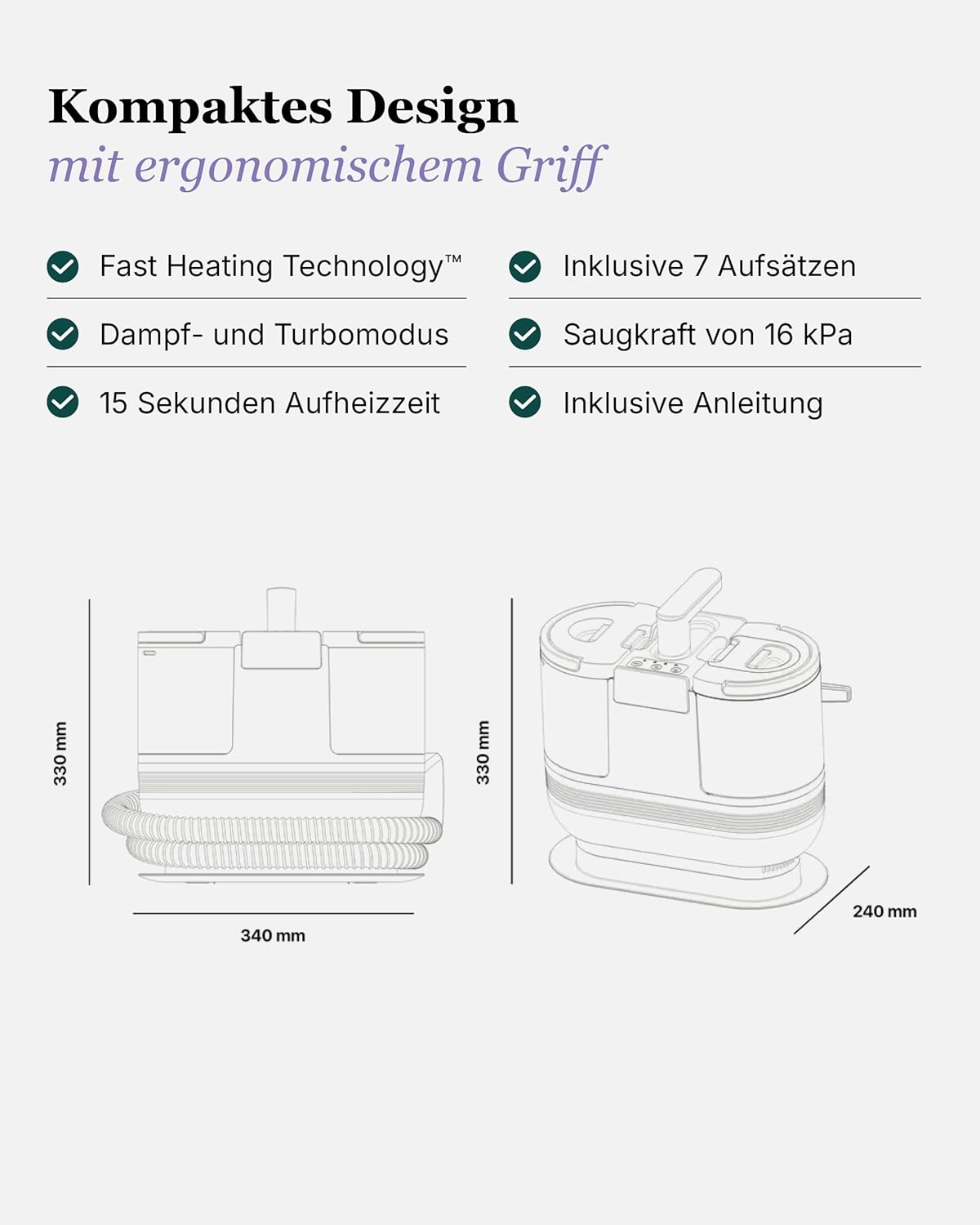 Motionflow PRO Teppichreiniger Waschsauger mit Dampffunktion – 1700W Dampfbürste, Polsterreiniger für Teppiche, Polstermöbel und Autositze uvm. Nasssauger mit Selbstreinigung, Dampfreiniger für alles