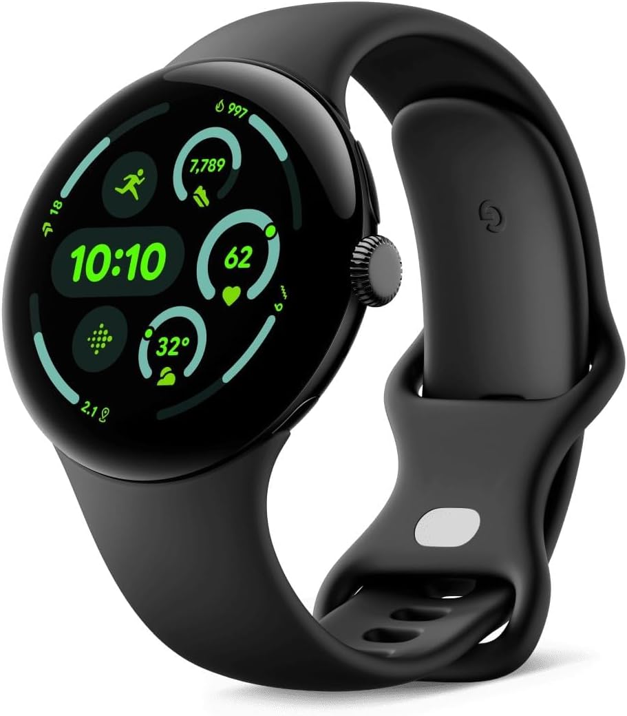 Google Pixel Watch 3 (45 mm) – smartwatch z systemem Android ze śledzeniem tętna, zaawansowane bieganie z Fitbit, Fitness Insights, 24-godzinna bateria – matowa czarna aluminiowa obudowa – pasek