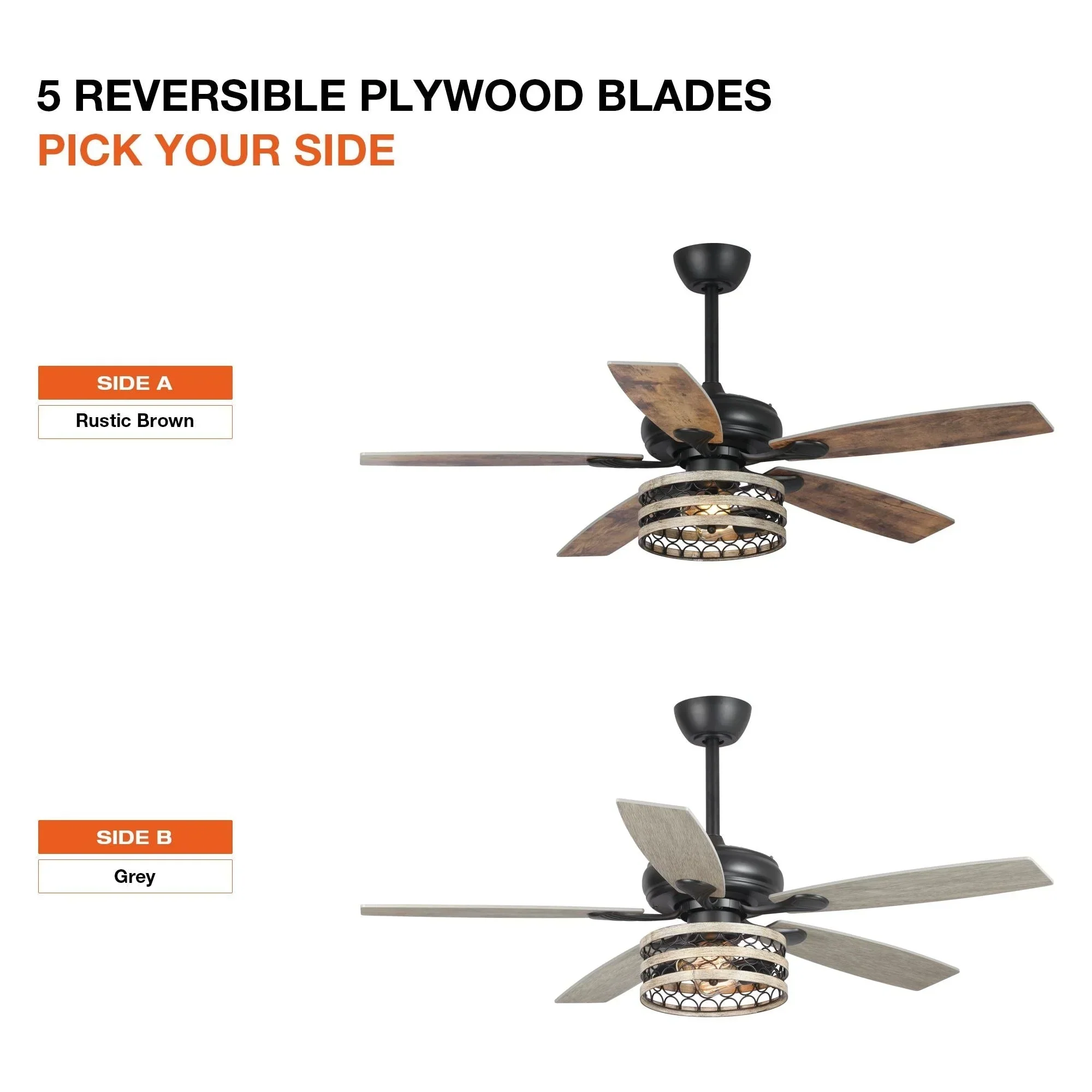 52 Farmhouse Driftwood 5-Blade Black Caged Ceiling Fan with Remote