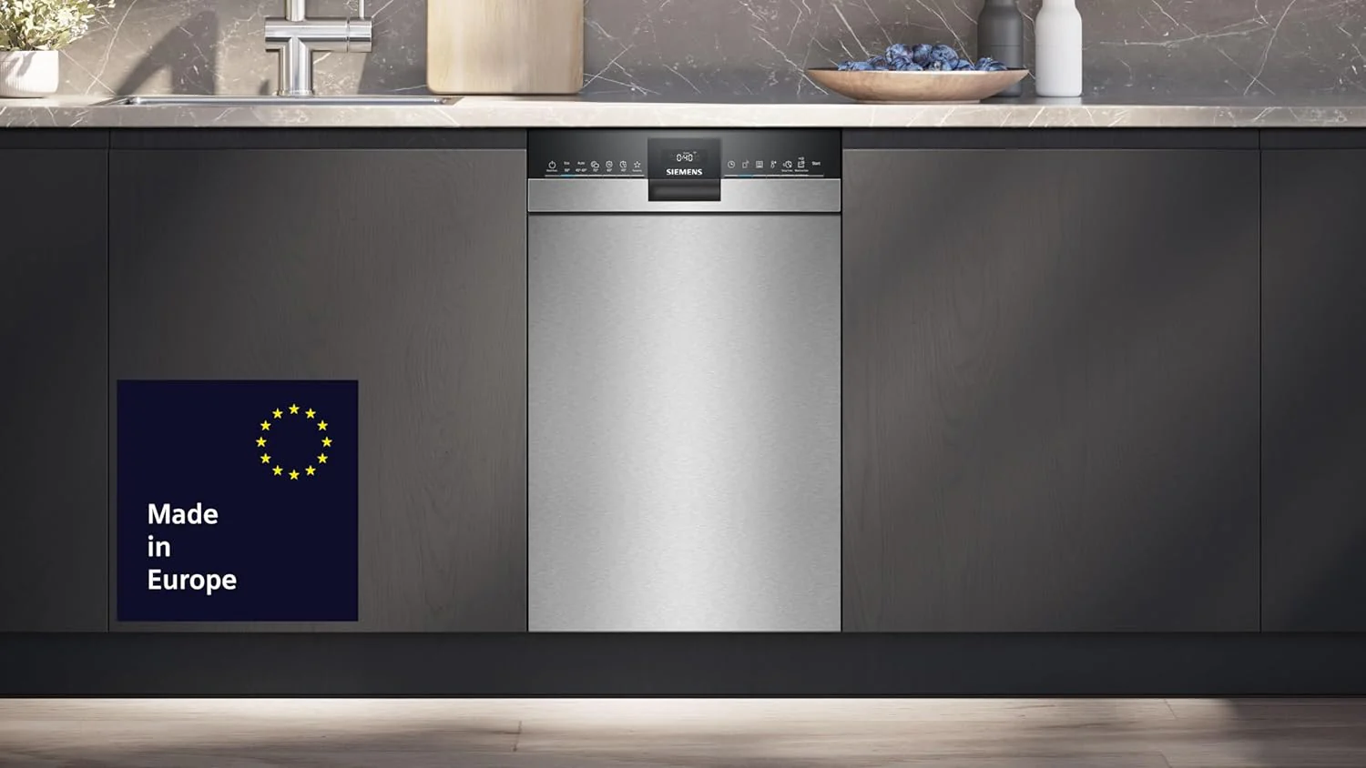 Siemens SR65YX08ME, iQ500 Smarter Geschirrspüler Vollintegriert, 45 cm breit, Besteckschublade, Zeolith, extra leise, aquaStop, automatische Türöffnung nach Programmende, varioSpeed, Innenbeleuchtung
