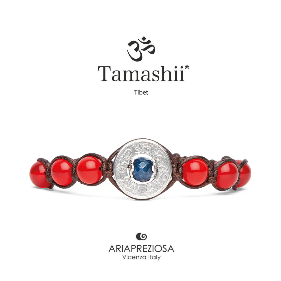 Bracciale Tamashii ruota della preghiera Zaffiro e Agata rossa BHS339-124S