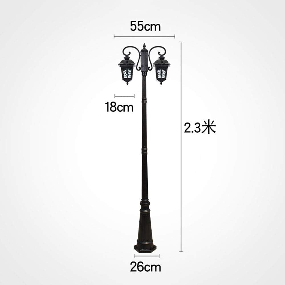 Schwarz Straßenlaterne 2-Flammig Wegeleuchten Aluguss und Glas Kandelaber Hoflampe Garten-Laterne Vintage E27 Außenleuchte 230CM Rasen-Lampe