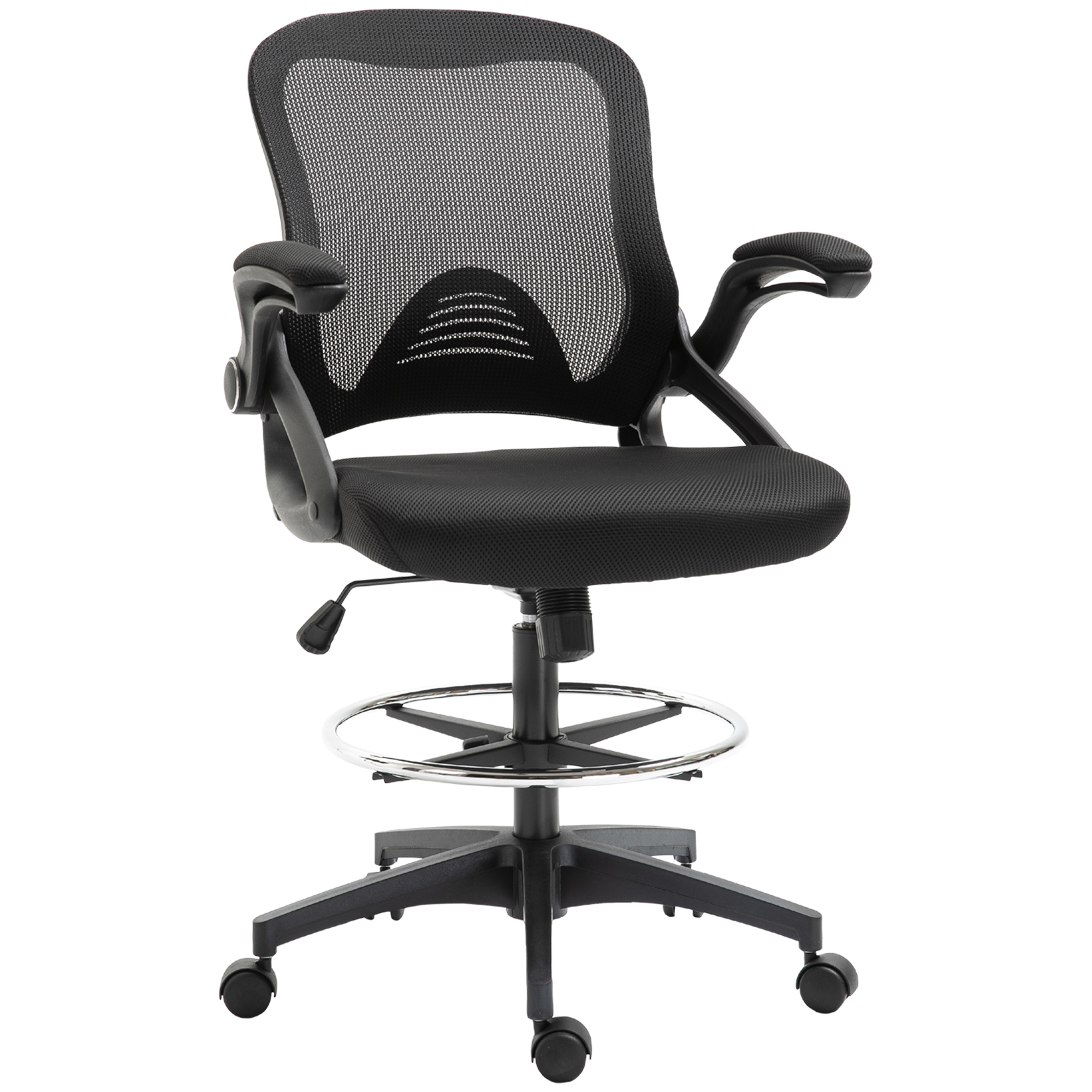 Vinsetto Bürosessel, Schreibtischstuhl, Stehfunktion, mit Fußablage, drehbarer Sitz, Stahl, schwarz, 64 x 60 x 106-126cm