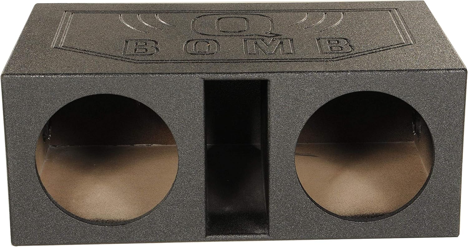 QPower QBOMB12VL Dual 12&prime;&prime; Vented Subwoofer Box &ndash; Durable MDF, Black Rhino Liner Finish