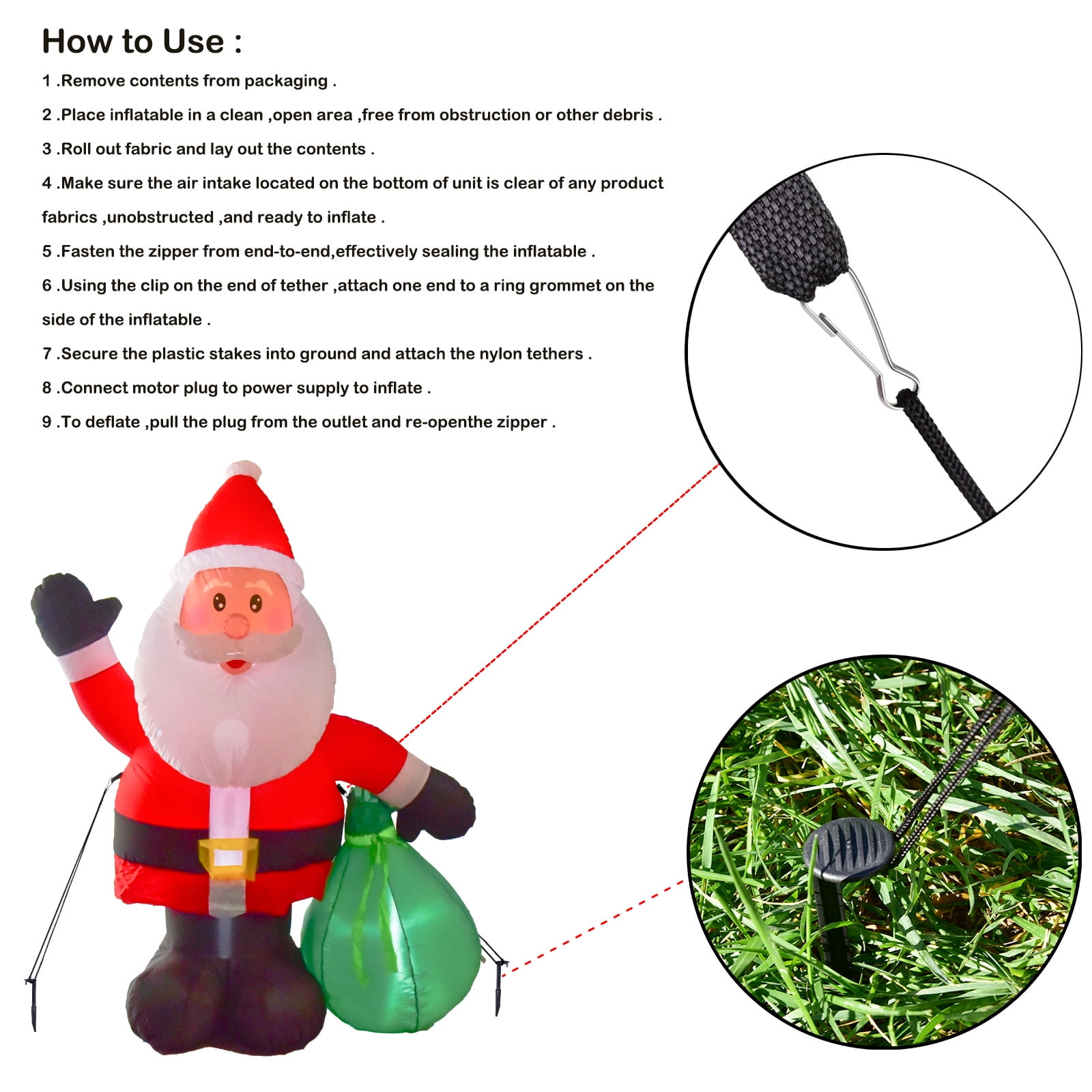 Nifti Nest 6ft Inflatable Santa Claus with LED Lights & Blower &ndash; Outdoor Christmas Yard Decoration
