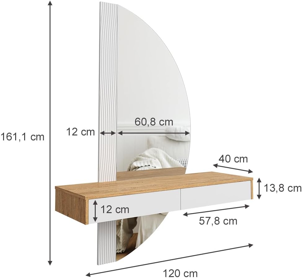 Vicco Melisa Dressing Table, Oak/White, 120 cm with LED Lighting