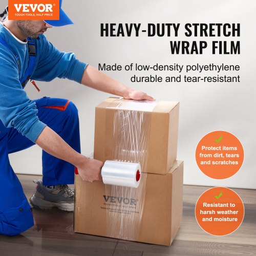 VEVOR Stretchfolie, 127 mm x 305 m, 4er-Set, 80 Gauge Industriestärke, transparente Palettenfolie, strapazierfähige Verpackungsfolie mit Griffen zum Verpacken von Paletten, Versand und Umzügen